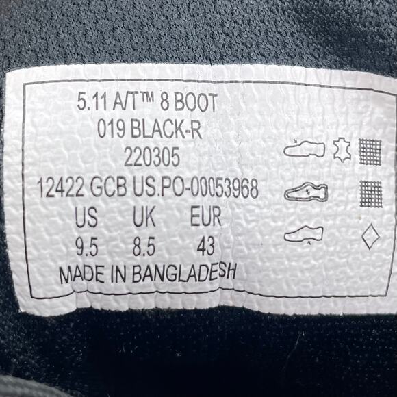 5.11 Tactical A/T Non Zip Black Tall 8” Boots Combat Police Military Mens 9.5
